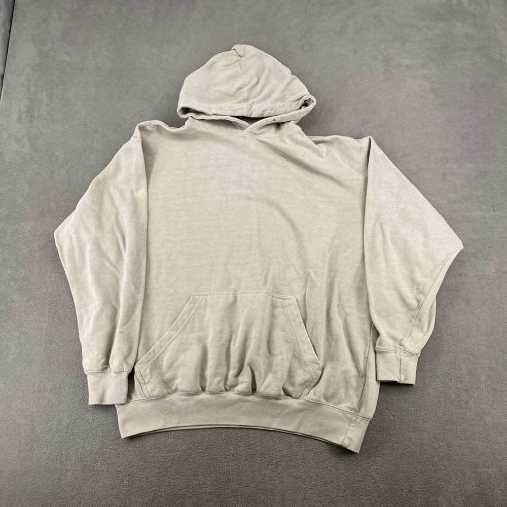 US Vintage Premium Quality Hoodie Mens Medium Tan Khaki Pullover Sweatshirt
